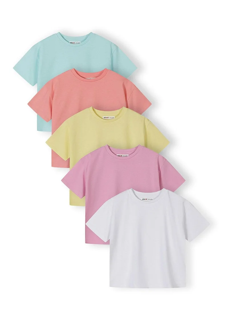 مينوتي Girls ribbed cotton t-shirts pastel 5-pack blue pink and white 3-15 years